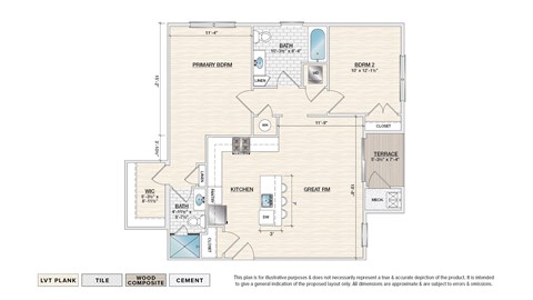 Floor plan for 2 beds, 2 baths, 1073 sqft